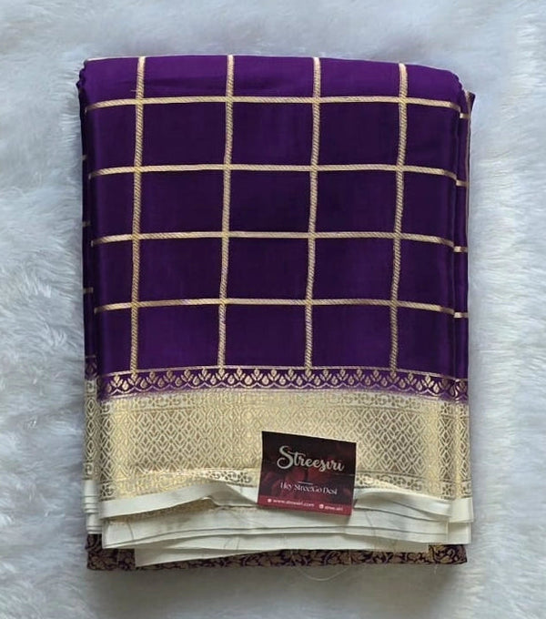 Gajal Purple White Crepe Silk Saree