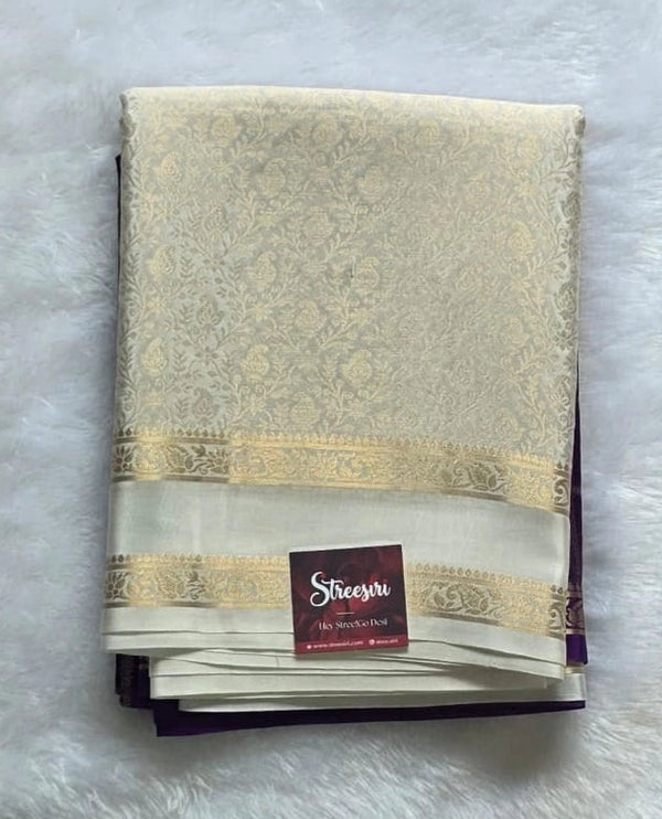 Gajal Purple White Crepe Silk Saree