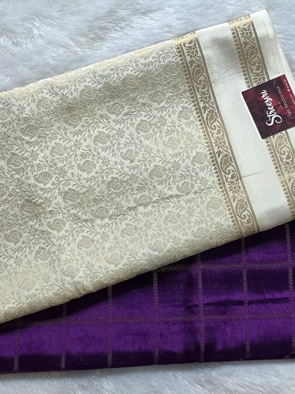 Gajal Purple White Crepe Silk Saree