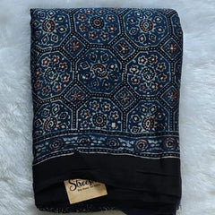 Pure Modal Black 1 Ajrak Print Saree