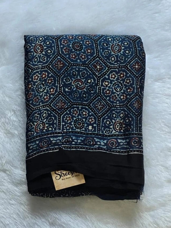 Pure Modal Black 1 Ajrak Print Saree