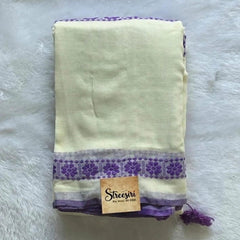 Bengal White Lavender Cotton Saree