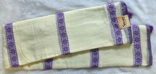 Bengal White Lavender Cotton Saree