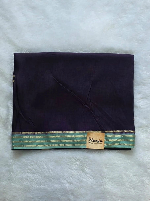 Plain Contrast Purple Viscose Crepe Silk Saree