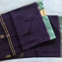 Plain Contrast Purple Viscose Crepe Silk Saree