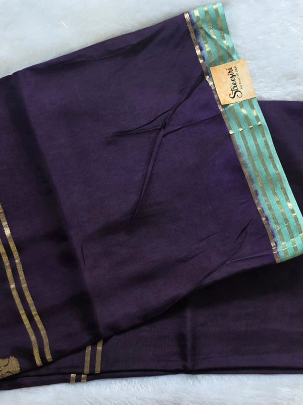Plain Contrast Purple Viscose Crepe Silk Saree
