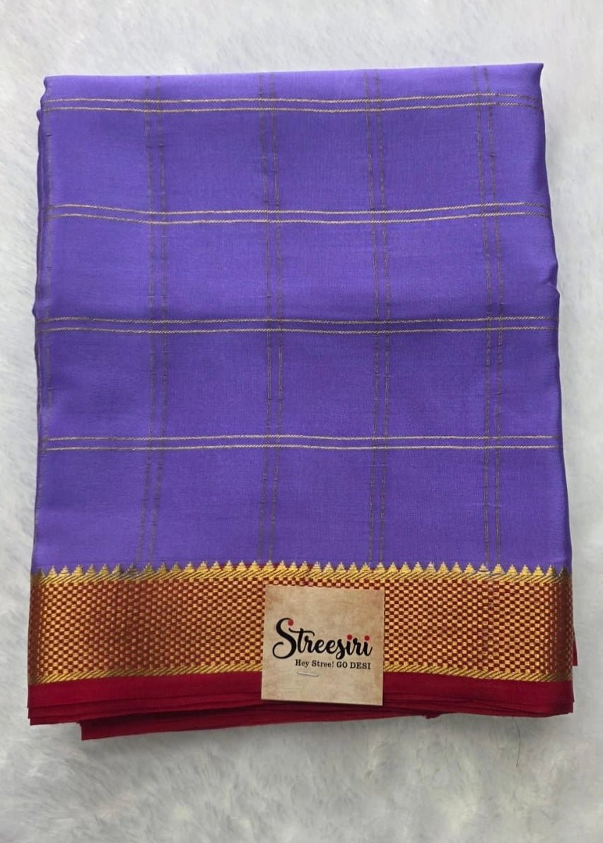 Pure Mysore Crepe Lavender Red Checks