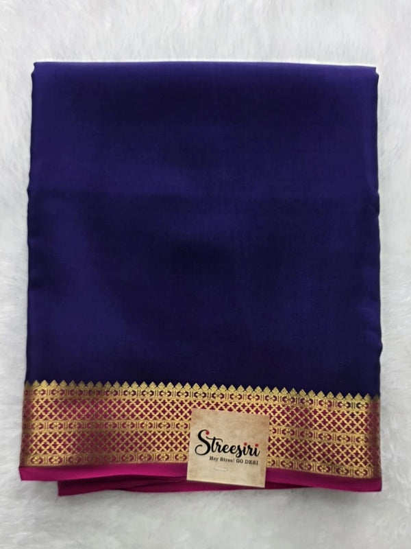 Pure Mysore Crepe Dark Purple Pink Silk Saree