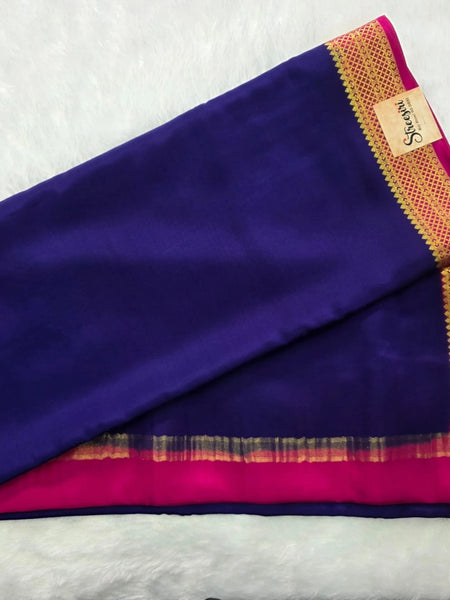 Pure Mysore Crepe Dark Purple Pink Silk Saree