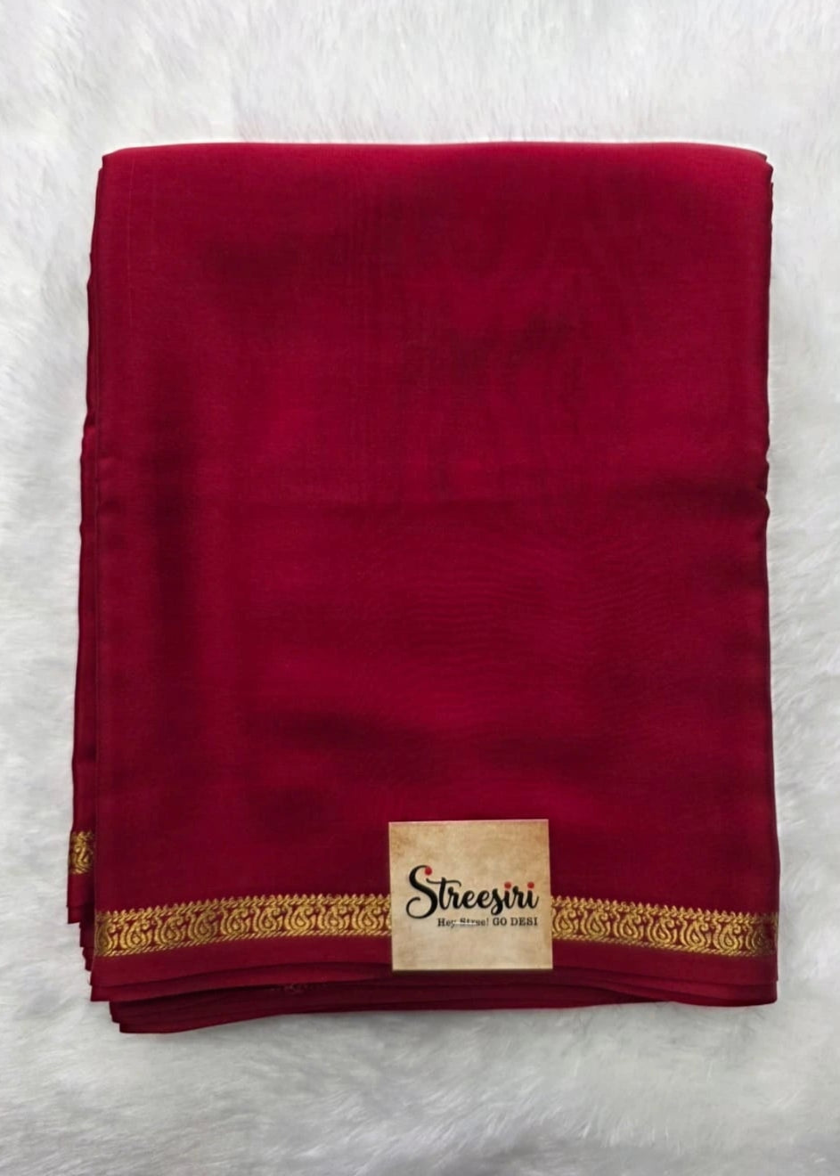 Pure Mysore Crepe Red Self