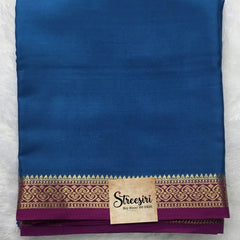 Pure Mysore Crepe Blue Pink Silk Saree