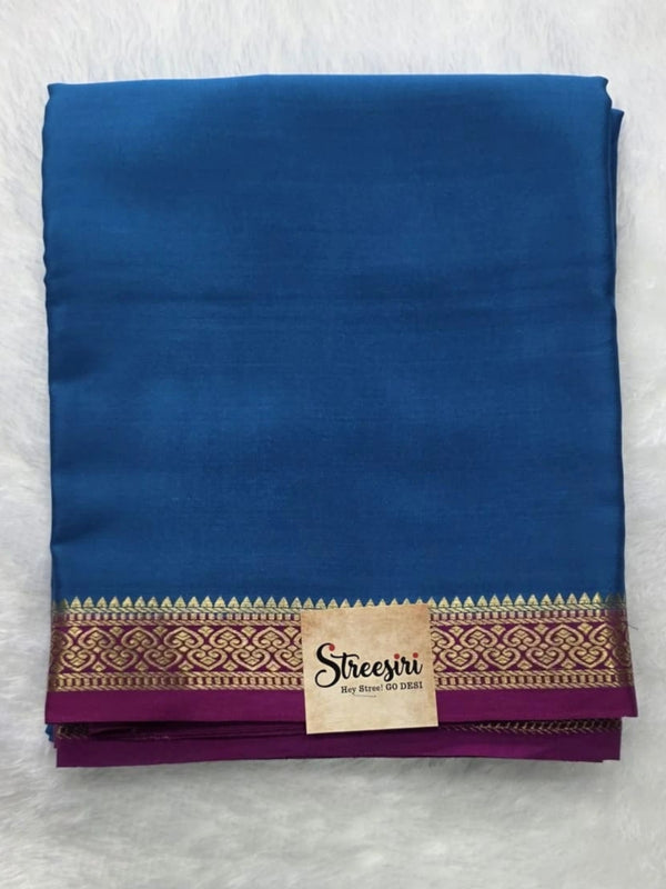 Pure Mysore Crepe Blue Pink Silk Saree