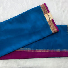 Pure Mysore Crepe Blue Pink Silk Saree