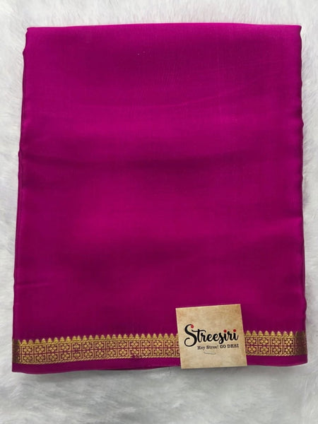Pure Mysore Crepe Pink Gold Silk Saree