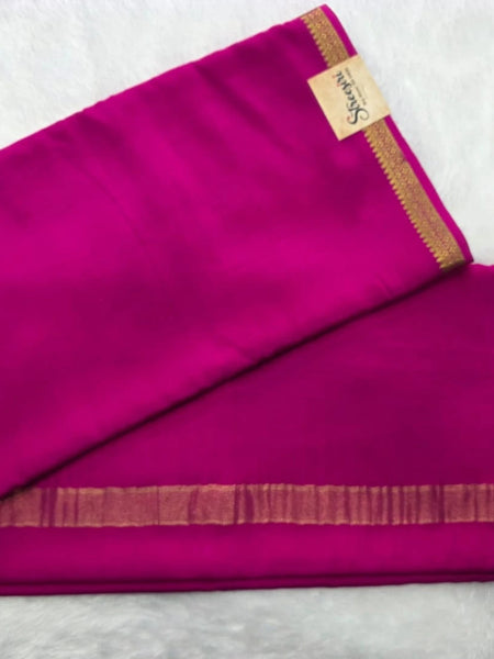 Pure Mysore Crepe Pink Gold Silk Saree