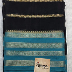 Contrast Black Blue Semi Crepe Silk Saree