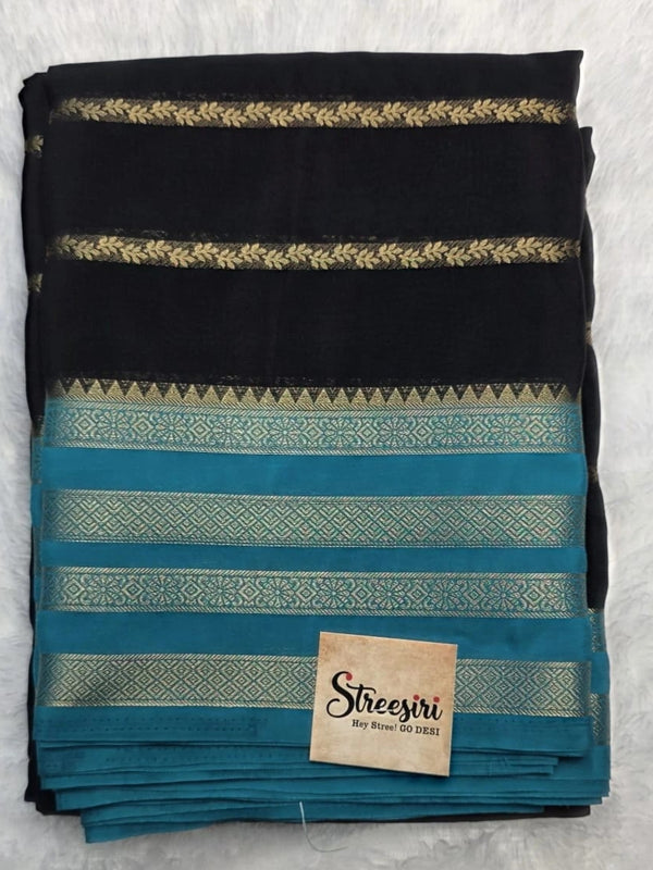 Contrast Black Blue Semi Crepe Silk Saree