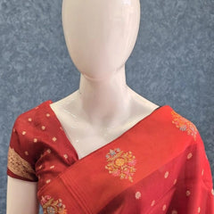 Self Rust Orange Tussar Silk Saree