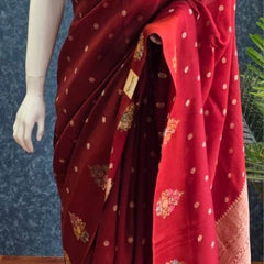 Self Rust Orange Tussar Silk Saree