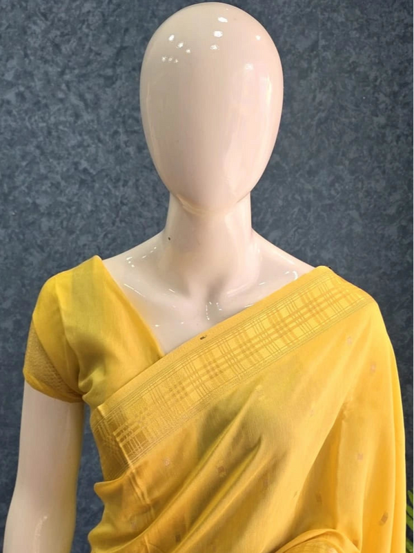 Checks Border Yellow Semi silk Saree