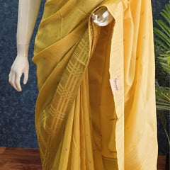 Checks Border Yellow Semi silk Saree