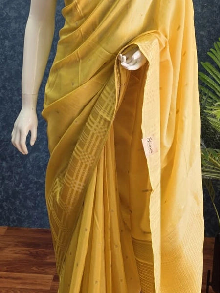 Checks Border Yellow Semi silk Saree