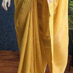 Checks Border Yellow Semi silk Saree