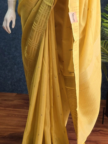Checks Border Yellow Semi silk Saree