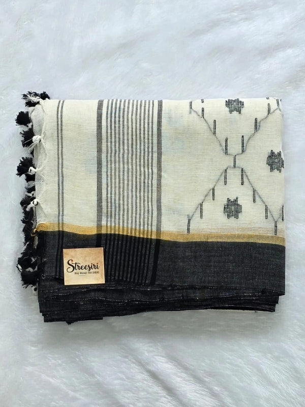 Bengal Cotton White Black Saree