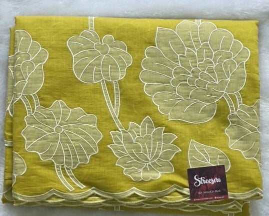 Mulchanderi Mustard Applique Work Saree