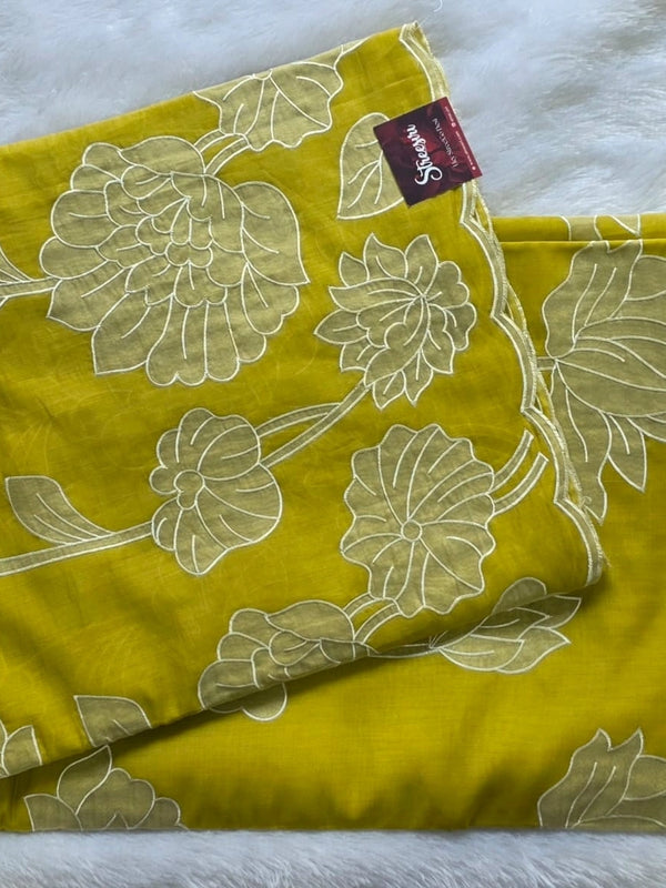 Mulchanderi Mustard Applique Work Saree