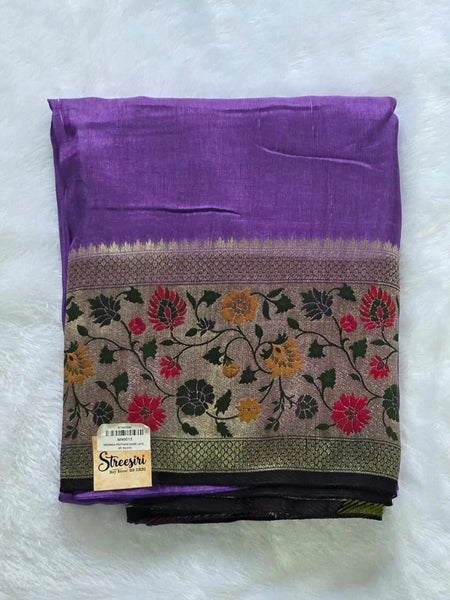 Moonga paithani Dark Lavender Flower