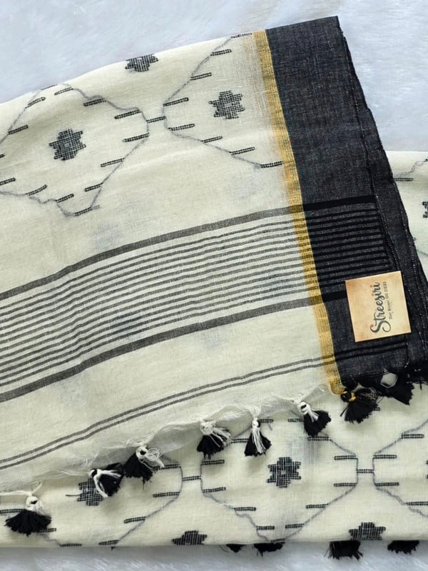Bengal Cotton White Black Saree