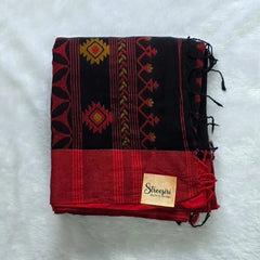 Bengal Grey Red Cotton Saree