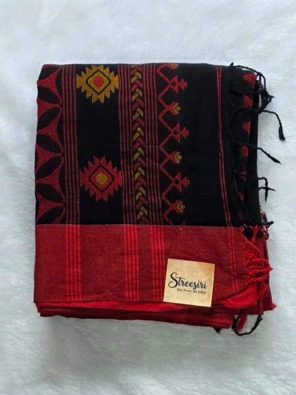 Bengal Grey Red Cotton Saree