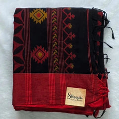 Bengal Black Red Cotton Saree