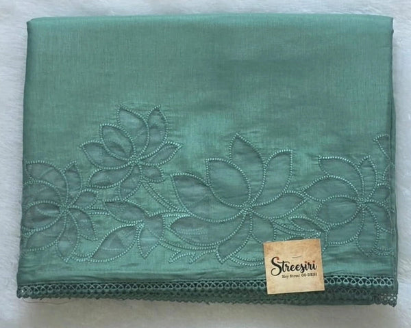 Embroider Pista Green Viscose Saree