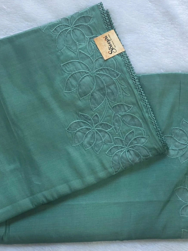 Embroider Pista Green Viscose Saree