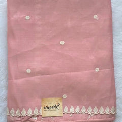 Kota Doria Baby Pink Embroider Saree
