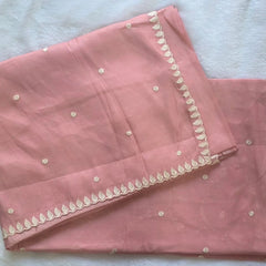 Kota Doria Baby Pink Embroider Saree
