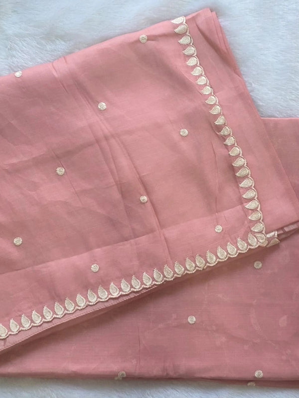 Kota Doria Baby Pink Embroider Saree