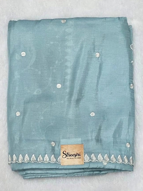 Kota Doria Baby Pink Embroider Saree