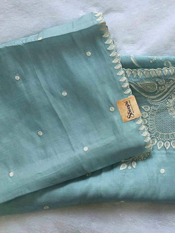 Kota Doria Baby Pink Embroider Saree