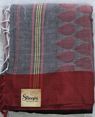 Bengal Grey Red Cotton Saree