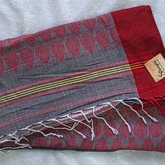 Bengal Grey Red Cotton Saree