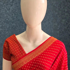Self Red Pure Banarasi Crepe Silk Saree