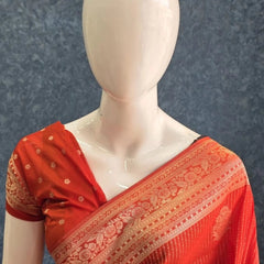 Lines Dark Orange Gorgette Saree