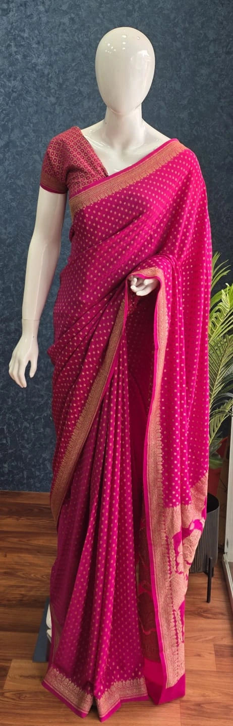 Pure Banarasi Crepe Pink Gold