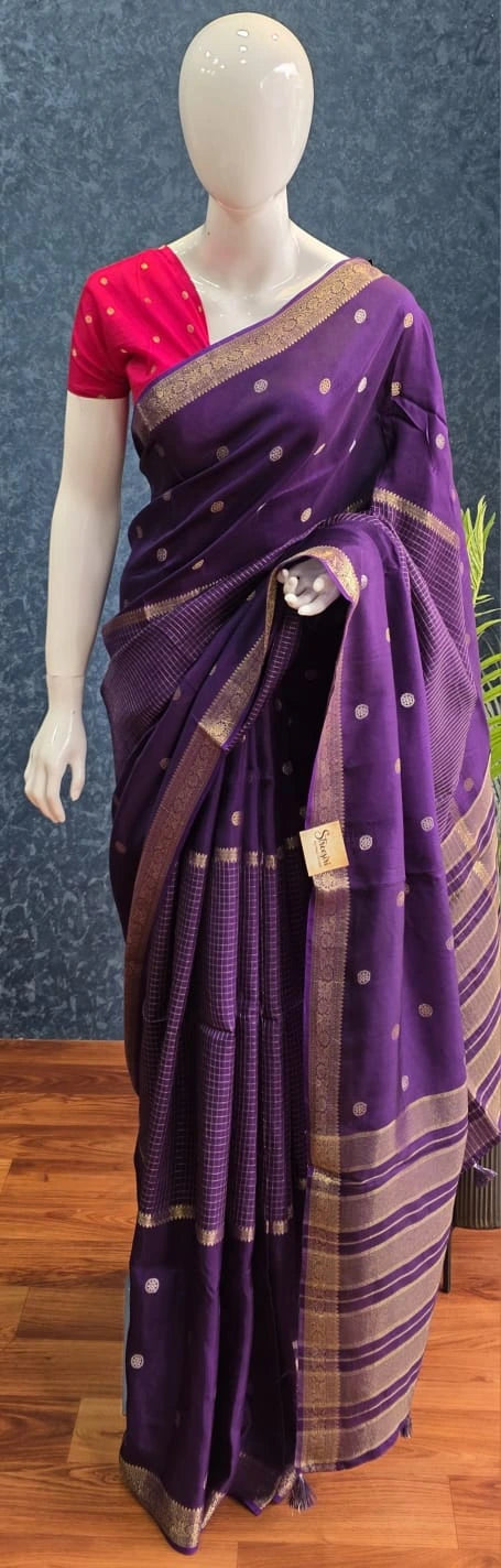 Semi Silk Middle Checks Purple Pink