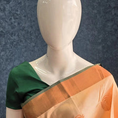 Contrast Light Orange Green Semi Silk Saree